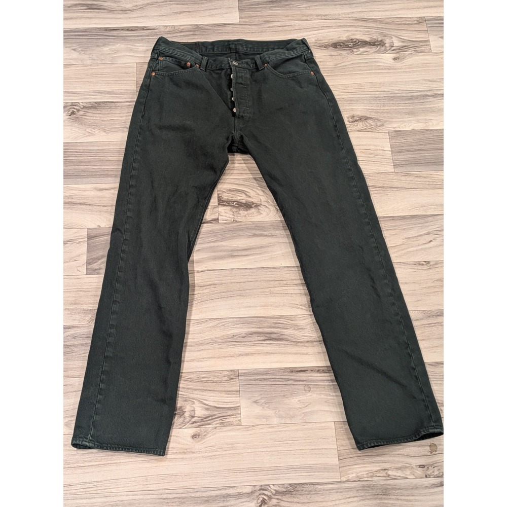 Levi's 501 Men's Jeans Olive Green Straight Leg 100% Cotton Fit 34x32 Button Up